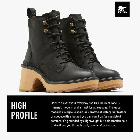 Sorel woman’s Hi-Line Black and Tan Heeled Lace-Up Boots  waterproof size 10 - Picture 12 of 12